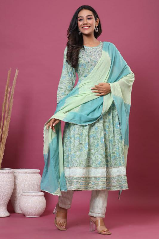 Green  printed anarkali set